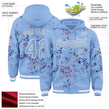 Загрузить изображение в средство просмотра галереи, Custom Light Blue Royal Orange-White Fragment 3D Pattern Design Bomber Full-Snap Varsity Letterman Hoodie Jacket
