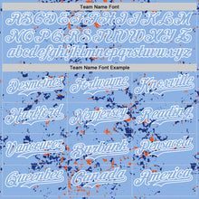 Загрузить изображение в средство просмотра галереи, Custom Light Blue Royal Orange-White Fragment 3D Pattern Design Bomber Full-Snap Varsity Letterman Hoodie Jacket
