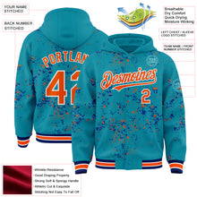 Загрузить изображение в средство просмотра галереи, Custom Teal Orange Royal-White Fragment 3D Pattern Design Bomber Full-Snap Varsity Letterman Hoodie Jacket
