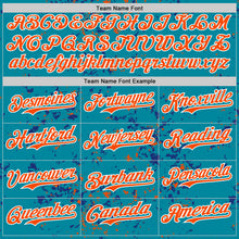 Загрузить изображение в средство просмотра галереи, Custom Teal Orange Royal-White Fragment 3D Pattern Design Bomber Full-Snap Varsity Letterman Hoodie Jacket
