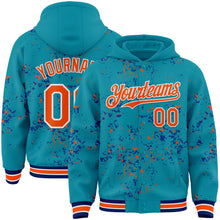 Загрузить изображение в средство просмотра галереи, Custom Teal Orange Royal-White Fragment 3D Pattern Design Bomber Full-Snap Varsity Letterman Hoodie Jacket
