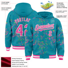 Загрузить изображение в средство просмотра галереи, Custom Teal Pink Neon Green-White Fragment 3D Pattern Design Bomber Full-Snap Varsity Letterman Hoodie Jacket

