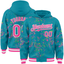 Загрузить изображение в средство просмотра галереи, Custom Teal Pink Neon Green-White Fragment 3D Pattern Design Bomber Full-Snap Varsity Letterman Hoodie Jacket
