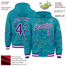 Загрузить изображение в средство просмотра галереи, Custom Teal Purple Neon Green-White Fragment 3D Pattern Design Bomber Full-Snap Varsity Letterman Hoodie Jacket
