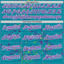 Загрузить изображение в средство просмотра галереи, Custom Teal Purple Neon Green-White Fragment 3D Pattern Design Bomber Full-Snap Varsity Letterman Hoodie Jacket
