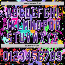 Загрузить изображение в средство просмотра галереи, Custom Graffiti Pattern Purple Black-White Splash Bomber Full-Snap Varsity Letterman Hoodie Jacket
