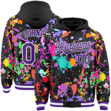 Загрузить изображение в средство просмотра галереи, Custom Graffiti Pattern Purple Black-White Splash Bomber Full-Snap Varsity Letterman Hoodie Jacket
