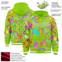 Загрузить изображение в средство просмотра галереи, Custom Graffiti Pattern Neon Green-White Splash Bomber Full-Snap Varsity Letterman Hoodie Jacket
