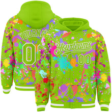 Загрузить изображение в средство просмотра галереи, Custom Graffiti Pattern Neon Green-White Splash Bomber Full-Snap Varsity Letterman Hoodie Jacket
