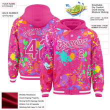 Загрузить изображение в средство просмотра галереи, Custom Graffiti Pattern Pink-White Splash Bomber Full-Snap Varsity Letterman Hoodie Jacket
