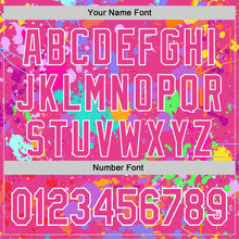 Загрузить изображение в средство просмотра галереи, Custom Graffiti Pattern Pink-White Splash Bomber Full-Snap Varsity Letterman Hoodie Jacket
