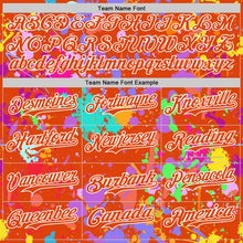 Загрузить изображение в средство просмотра галереи, Custom Graffiti Pattern Orange-White Splash Bomber Full-Snap Varsity Letterman Hoodie Jacket
