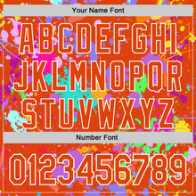 Загрузить изображение в средство просмотра галереи, Custom Graffiti Pattern Orange-White Splash Bomber Full-Snap Varsity Letterman Hoodie Jacket
