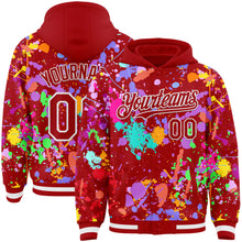 Загрузить изображение в средство просмотра галереи, Custom Graffiti Pattern Red-White Splash Bomber Full-Snap Varsity Letterman Hoodie Jacket
