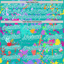 Загрузить изображение в средство просмотра галереи, Custom Graffiti Pattern Aqua-White Splash Bomber Full-Snap Varsity Letterman Hoodie Jacket
