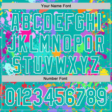 Загрузить изображение в средство просмотра галереи, Custom Graffiti Pattern Aqua-White Splash Bomber Full-Snap Varsity Letterman Hoodie Jacket
