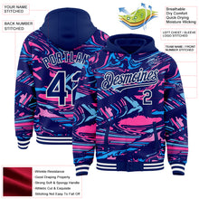 Charger l'image dans la galerie, Custom Figure Royal Pink Light Blue-White Fluid Bomber Full-Snap Varsity Letterman Hoodie Jacket
