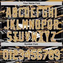 Загрузить изображение в средство просмотра галереи, Custom Figure Old Gold Black-White Fluid Bomber Full-Snap Varsity Letterman Hoodie Jacket
