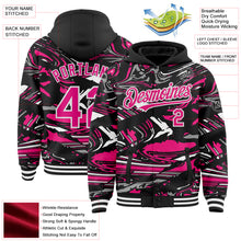 Загрузить изображение в средство просмотра галереи, Custom Figure Hot Pink Black-White Fluid Bomber Full-Snap Varsity Letterman Hoodie Jacket
