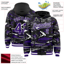 Загрузить изображение в средство просмотра галереи, Custom Figure Purple Black-White Fluid Bomber Full-Snap Varsity Letterman Hoodie Jacket
