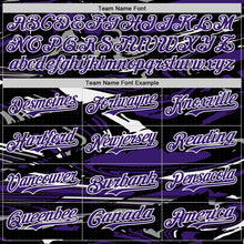 Загрузить изображение в средство просмотра галереи, Custom Figure Purple Black-White Fluid Bomber Full-Snap Varsity Letterman Hoodie Jacket
