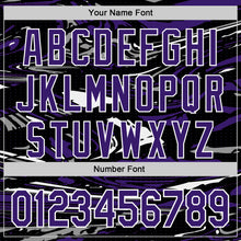 Загрузить изображение в средство просмотра галереи, Custom Figure Purple Black-White Fluid Bomber Full-Snap Varsity Letterman Hoodie Jacket
