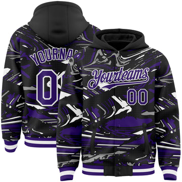 Custom Figure Purple Black-White Fluid Bomber Full-Snap Varsity Letterman Hoodie Jacket