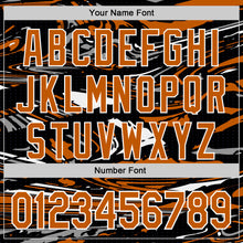 Load image into Gallery viewer, Custom Figure Texas Orange Black-White Fluid Bomber Full-Snap Varsity Letterman Hoodie Jacket
