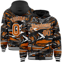 Load image into Gallery viewer, Custom Figure Texas Orange Black-White Fluid Bomber Full-Snap Varsity Letterman Hoodie Jacket
