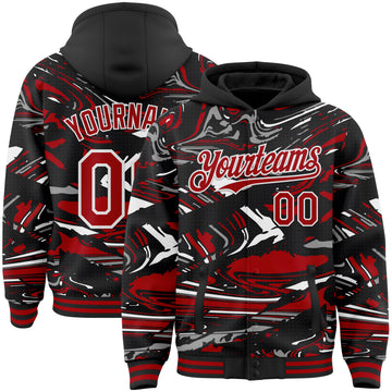Custom Figure Red Black-White Fluid Bomber Full-Snap Varsity Letterman Hoodie Jacket