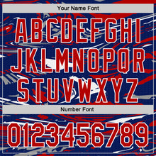 Загрузить изображение в средство просмотра галереи, Custom Figure Red Royal-White Fluid Bomber Full-Snap Varsity Letterman Hoodie Jacket
