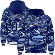 Загрузить изображение в средство просмотра галереи, Custom Figure Royal Light Blue-White Fluid Bomber Full-Snap Varsity Letterman Hoodie Jacket
