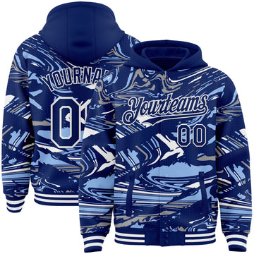 Custom Figure Royal Light Blue-White Fluid Bomber Full-Snap Varsity Letterman Hoodie Jacket
