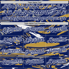 Загрузить изображение в средство просмотра галереи, Custom Figure Royal Old Gold-White Fluid Bomber Full-Snap Varsity Letterman Hoodie Jacket
