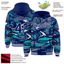 Загрузить изображение в средство просмотра галереи, Custom Figure Royal Aqua-White Fluid Bomber Full-Snap Varsity Letterman Hoodie Jacket
