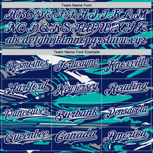 Загрузить изображение в средство просмотра галереи, Custom Figure Royal Aqua-White Fluid Bomber Full-Snap Varsity Letterman Hoodie Jacket
