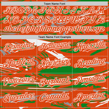 Charger l'image dans la galerie, Custom Figure Orange Grass Green-White Fluid Bomber Full-Snap Varsity Letterman Hoodie Jacket
