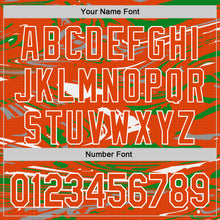 Charger l'image dans la galerie, Custom Figure Orange Grass Green-White Fluid Bomber Full-Snap Varsity Letterman Hoodie Jacket
