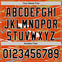 Загрузить изображение в средство просмотра галереи, Custom Figure Black Orange Old Gold-White Fluid Bomber Full-Snap Varsity Letterman Hoodie Jacket
