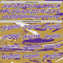 Загрузить изображение в средство просмотра галереи, Custom Figure Purple Old Gold-White Fluid Bomber Full-Snap Varsity Letterman Hoodie Jacket
