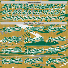 Загрузить изображение в средство просмотра галереи, Custom Figure Kelly Green Old Gold Black-White Fluid Bomber Full-Snap Varsity Letterman Hoodie Jacket
