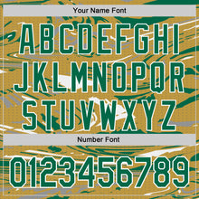 Загрузить изображение в средство просмотра галереи, Custom Figure Kelly Green Old Gold Black-White Fluid Bomber Full-Snap Varsity Letterman Hoodie Jacket
