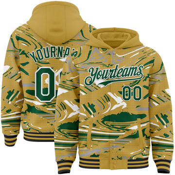 Custom Figure Kelly Green Old Gold Black-White Fluid Bomber Full-Snap Varsity Letterman Hoodie Jacket