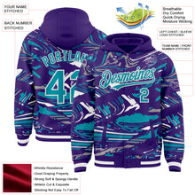 Загрузить изображение в средство просмотра галереи, Custom Figure Teal Purple-White Fluid Bomber Full-Snap Varsity Letterman Hoodie Jacket
