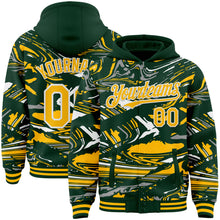 Загрузить изображение в средство просмотра галереи, Custom Figure Gold Green-White Fluid Bomber Full-Snap Varsity Letterman Hoodie Jacket
