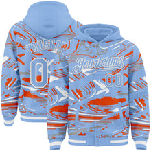 Charger l'image dans la galerie, Custom Figure Light Blue Orange-White Fluid Bomber Full-Snap Varsity Letterman Hoodie Jacket
