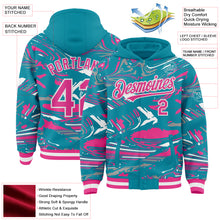 Загрузить изображение в средство просмотра галереи, Custom Figure Pink Teal-White Fluid Bomber Full-Snap Varsity Letterman Hoodie Jacket
