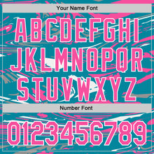 Загрузить изображение в средство просмотра галереи, Custom Figure Pink Teal-White Fluid Bomber Full-Snap Varsity Letterman Hoodie Jacket
