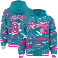 Загрузить изображение в средство просмотра галереи, Custom Figure Pink Teal-White Fluid Bomber Full-Snap Varsity Letterman Hoodie Jacket
