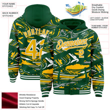 Загрузить изображение в средство просмотра галереи, Custom Figure Gold Kelly Green-White Fluid Bomber Full-Snap Varsity Letterman Hoodie Jacket
